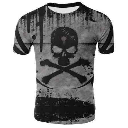 2019 new men's 3D t-shirt summer skull fashion