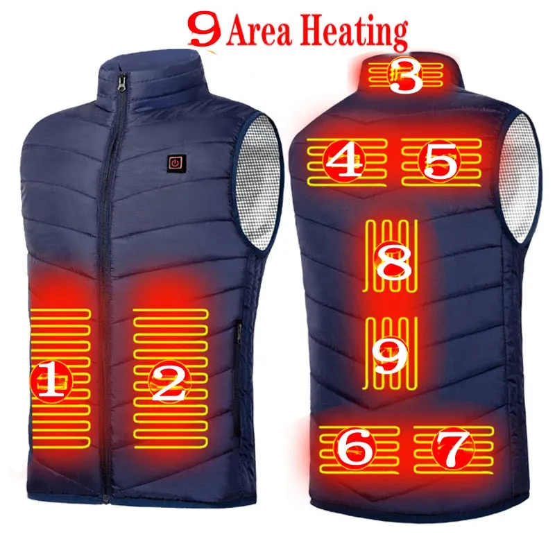 9 Heated Vest Zones Electric Heated Jackets Men's Winter Jacket Outdoor Sportswear USB Winter Heating Vest Thermal Clothing