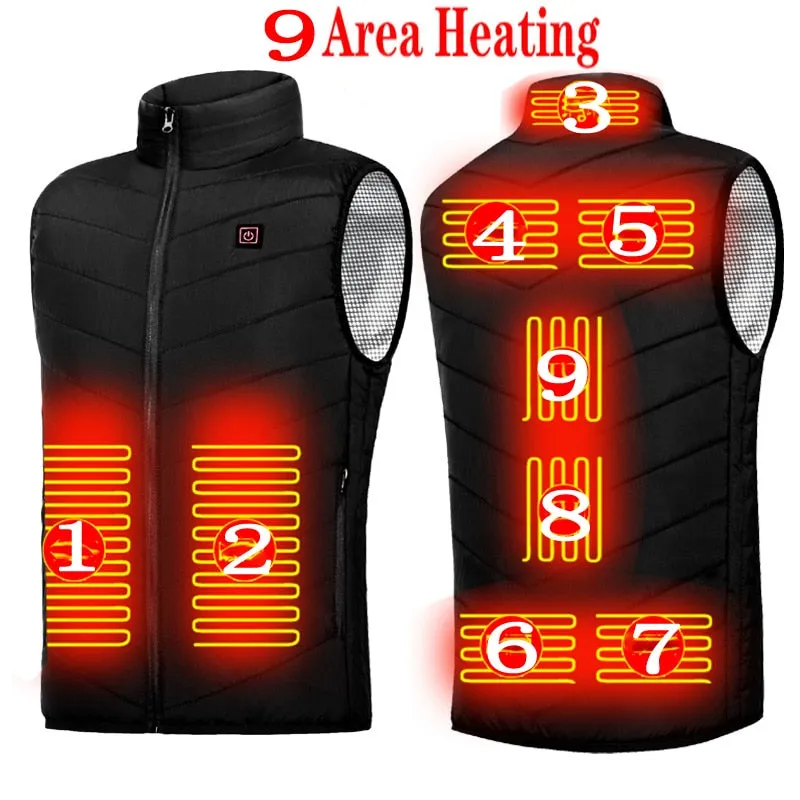 9 Heated Vest Zones Electric Heated Jackets Men's Winter Jacket Outdoor Sportswear USB Winter Heating Vest Thermal Clothing
