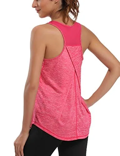 Aeuui Workout Tops for Women Mesh Racerback Tank Yoga Shirts Gym Clothes Rose Red