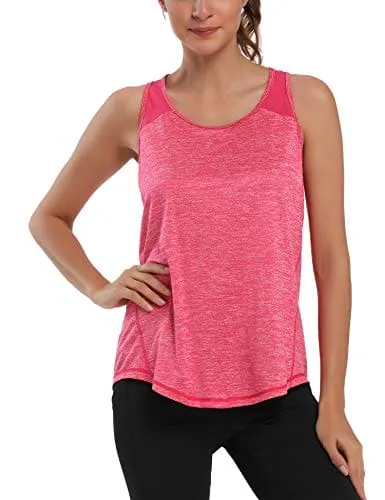 Aeuui Workout Tops for Women Mesh Racerback Tank Yoga Shirts Gym Clothes Rose Red