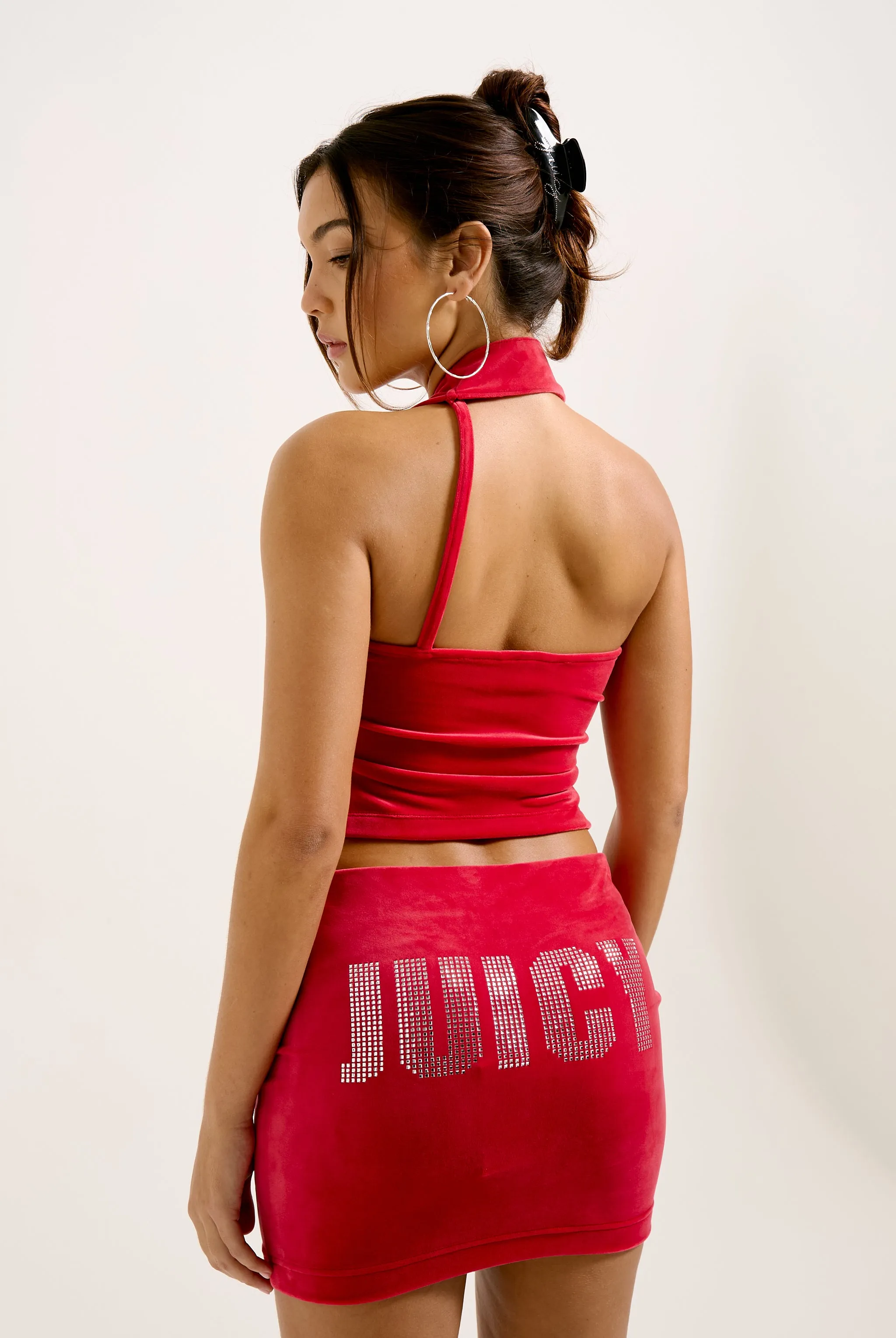 ASTOR RED IMPACT ASYMMETRIC VELOUR TOP