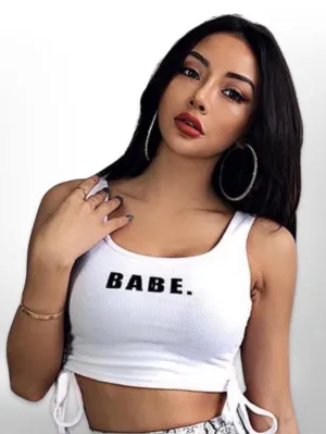 BABE Printed Sleeveless Ribbed  White TankTop