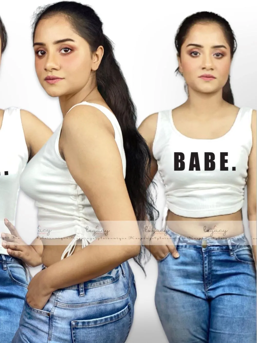BABE Printed Sleeveless Ribbed  White TankTop