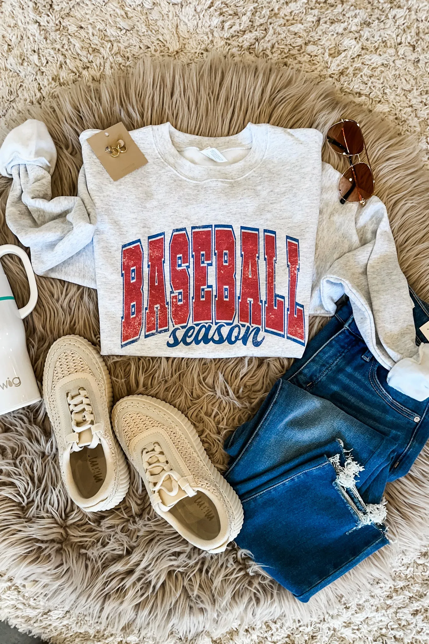 Baseball Season Crewneck Sweatshirt - Light Grey