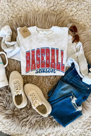 Baseball Season Crewneck Sweatshirt - Light Grey