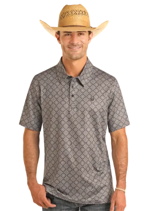 Black Medallion Print Performance Polo