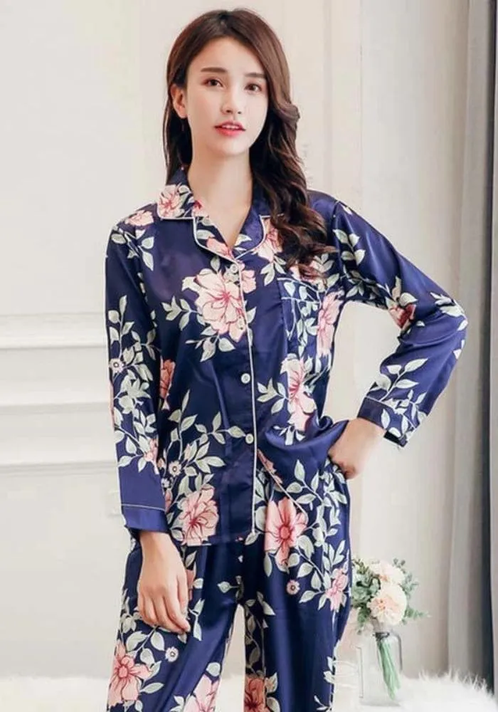 Blue Satin Pajama Set