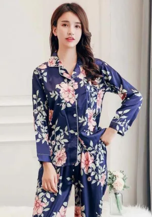 Blue Satin Pajama Set