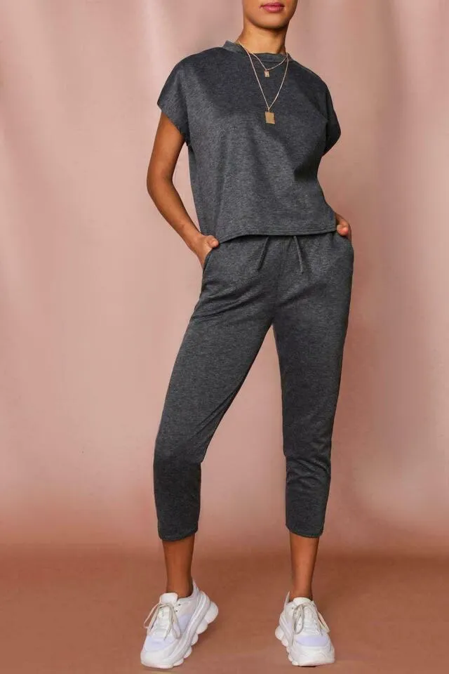 Boxy Short Sleeved Round Neck Two Piece Loungewear Tracksuit