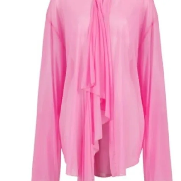 BRAND NEW LAINA RAUMA SHEER RUFFLE PJ SET IN BUBBLEGUM PINK XL