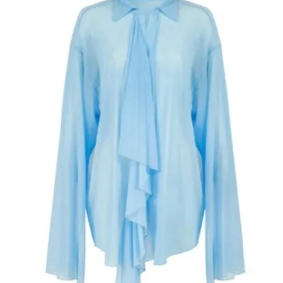 BRAND NEW LAINA RAUMA SKY BLUE SHEER RUFFLE PJ SET XL