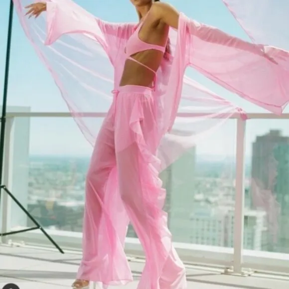 BRAND NEW LAINA RAUMA SKY BLUE SHEER RUFFLE PJ SET XL