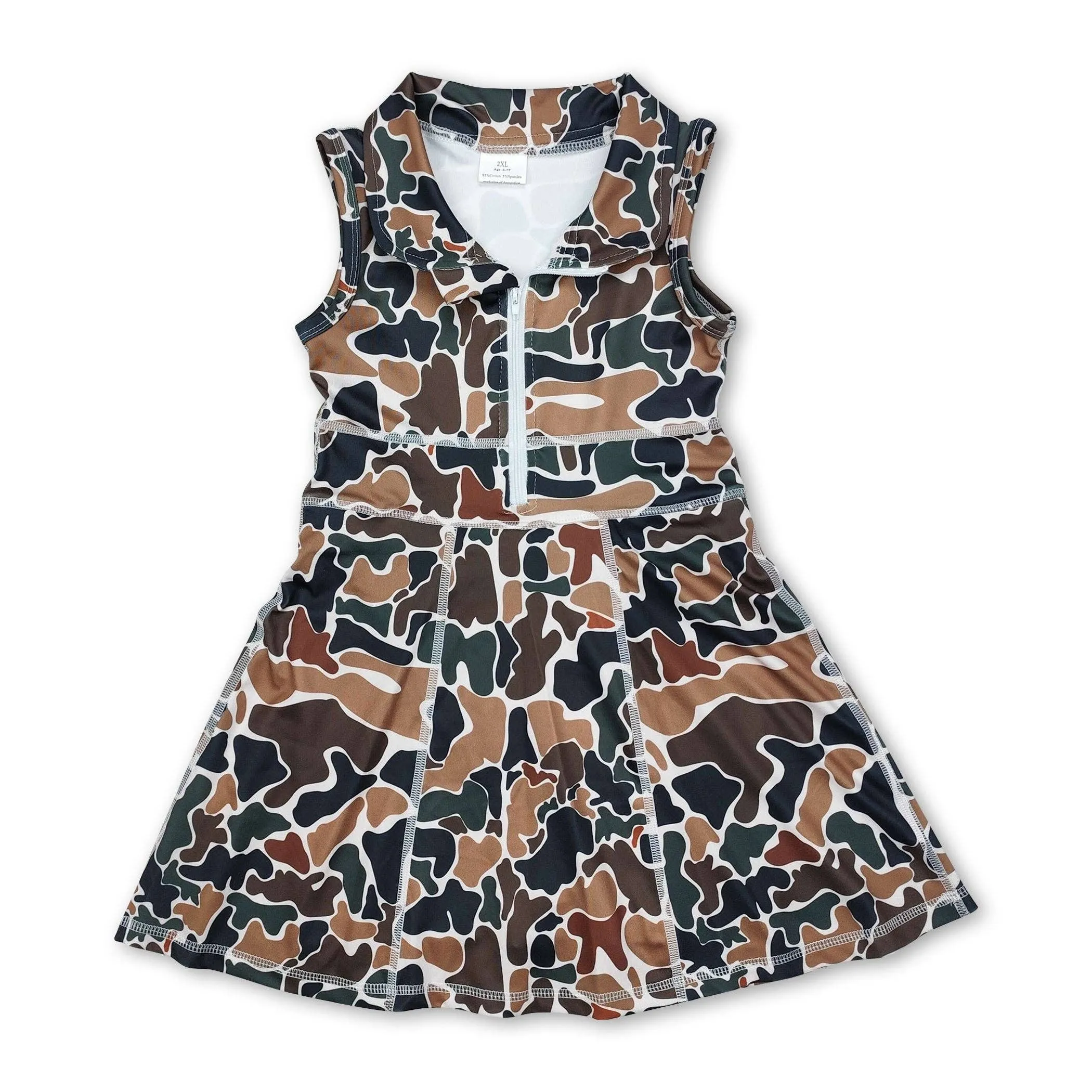 ✅Brown camo sleeveless zipper athletic dress with shorts  GSD1382
