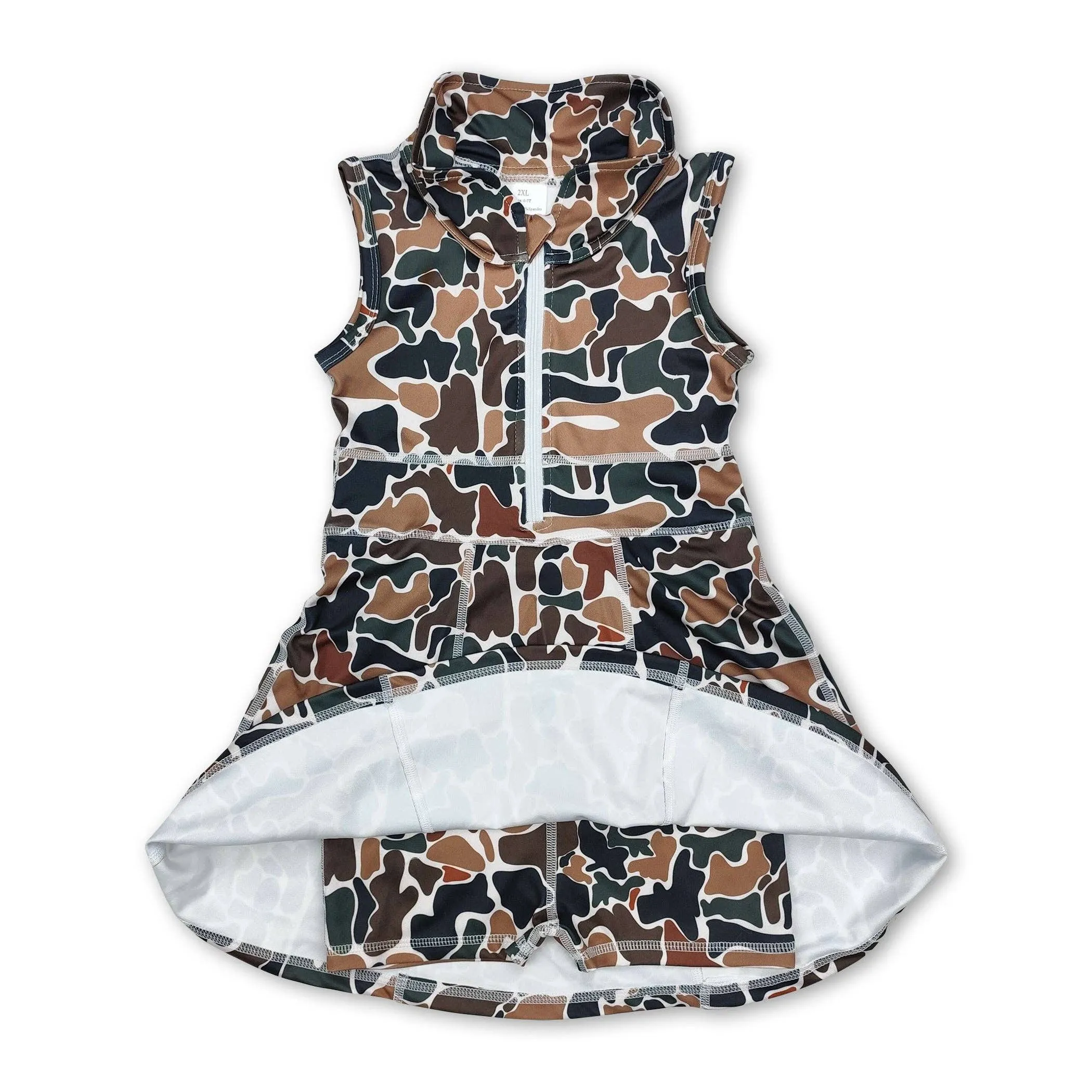 ✅Brown camo sleeveless zipper athletic dress with shorts  GSD1382