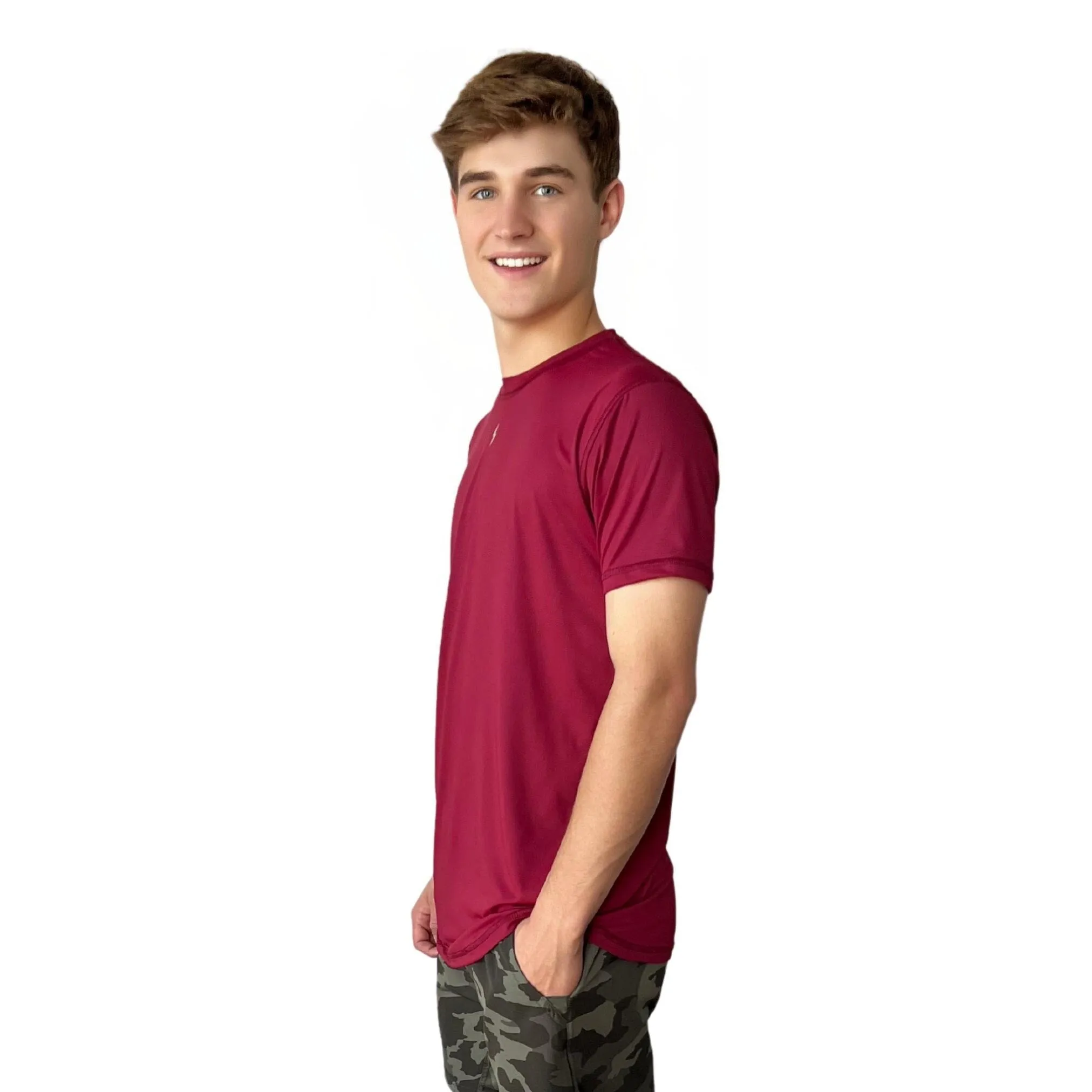 BRUCE BOLT Short Sleeve Performance T-Shirt with Reflective Bolt - MAROON