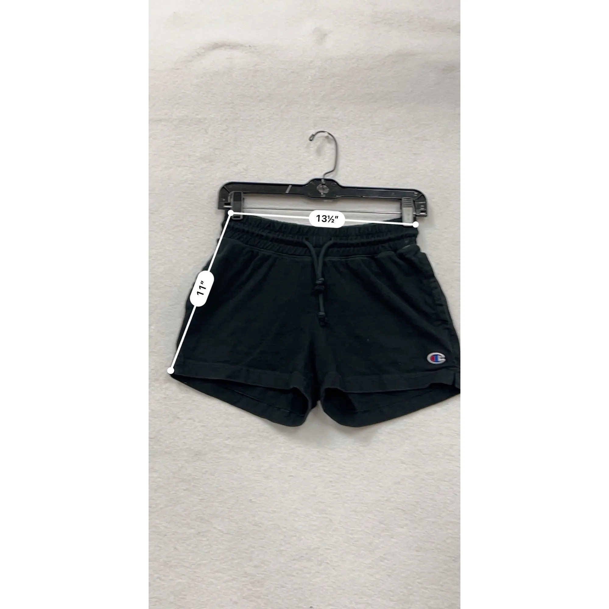 Champion Womens XS Black Cotton Athletic Shorts With Drawstring Waist & Logo Detail #8037