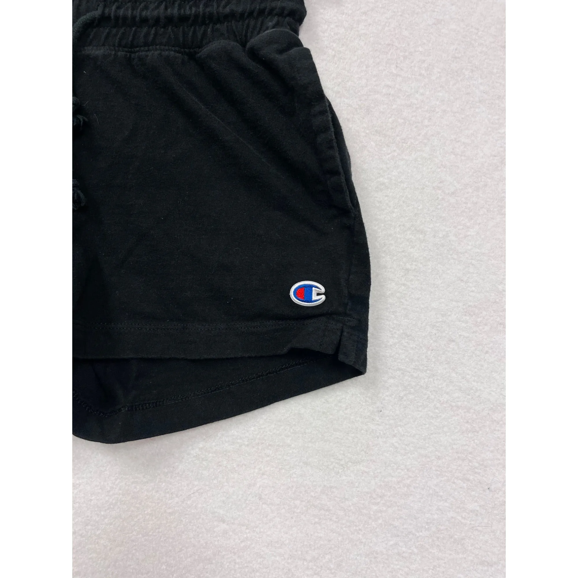 Champion Womens XS Black Cotton Athletic Shorts With Drawstring Waist & Logo Detail #8037
