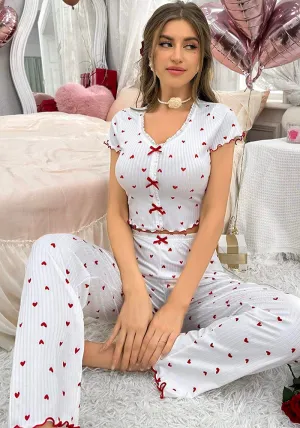 Charming Cherry Print Ribbed Pajama Two-Piece Set