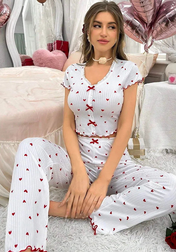 Charming Cherry Print Ribbed Pajama Two-Piece Set