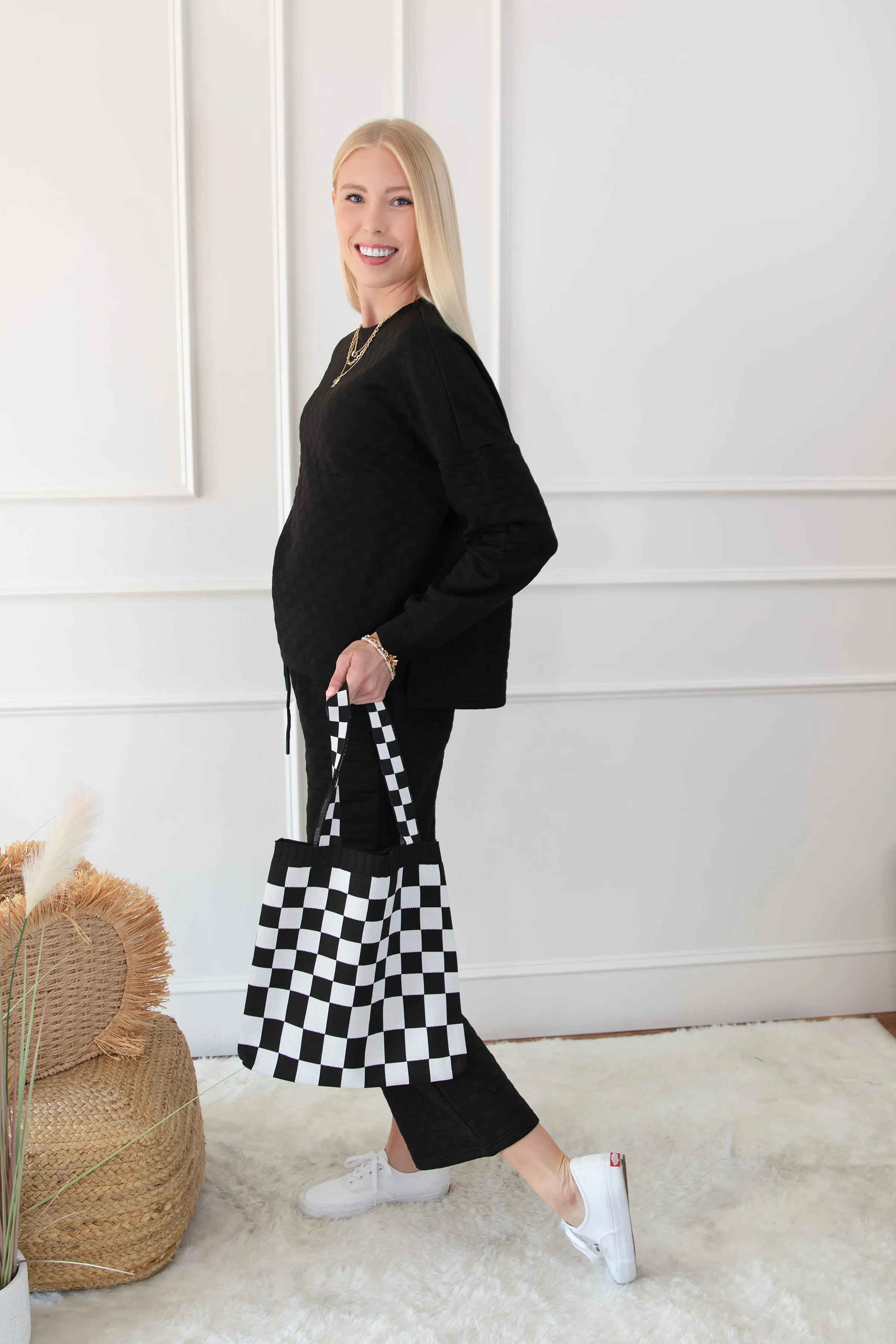 Checkered Textured Top and Pants Set