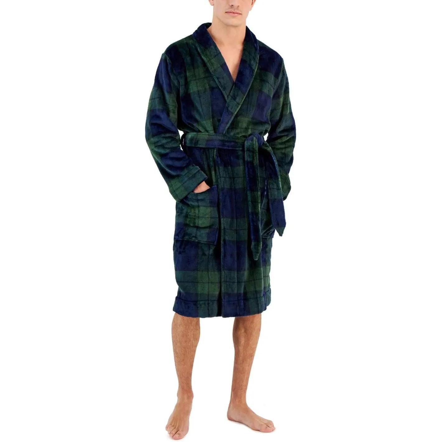 Club Room Plush Long Sleeve Mens Dressing Gown - Green