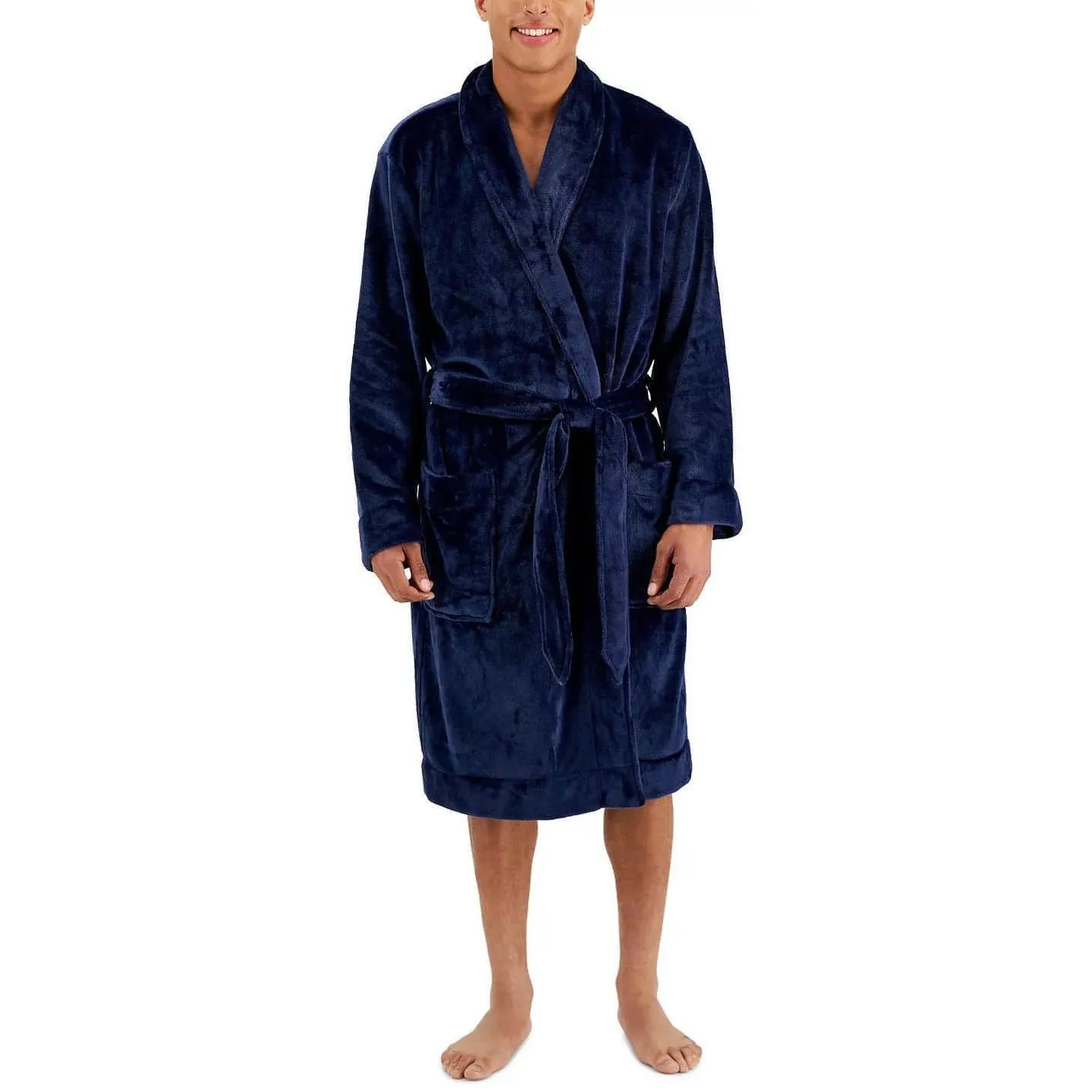 Club Room Plush Long Sleeve Mens Dressing Gown - Navy
