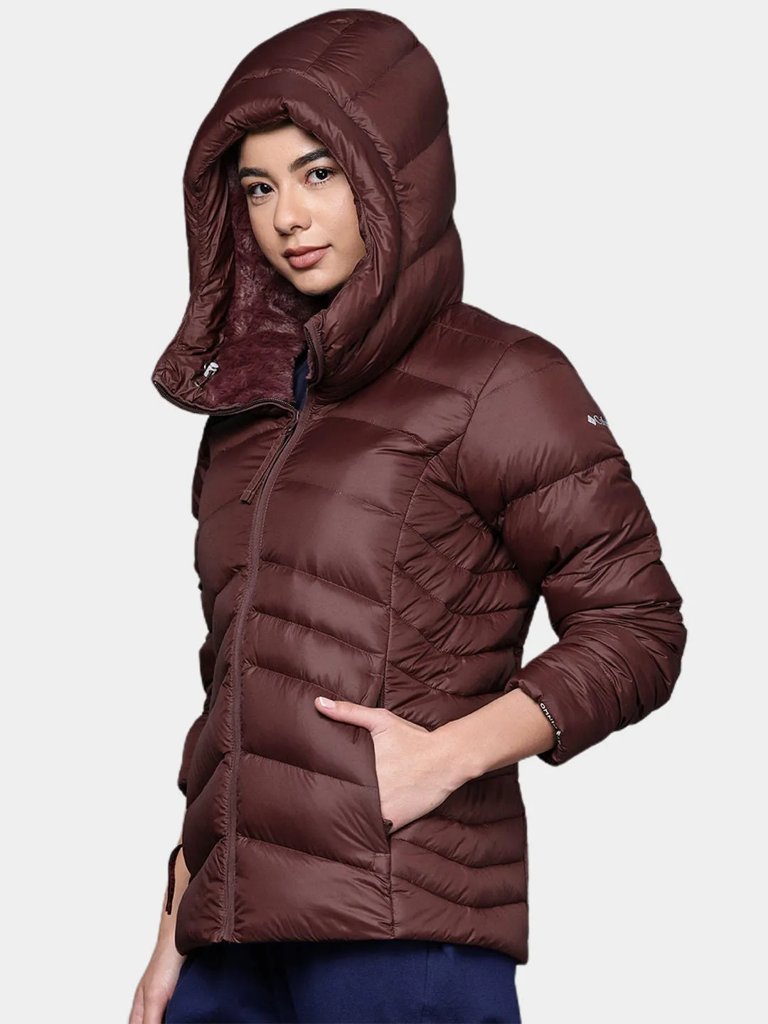 Columbia Women Maroon Autumn Park Down Hooded Jacket