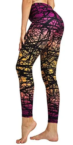 COOLOMG Women's Leggings Yoga Long Pants Compression Drawstring Running Tights Non See-Through Orange Forest Adults Small(Youth X-Large)