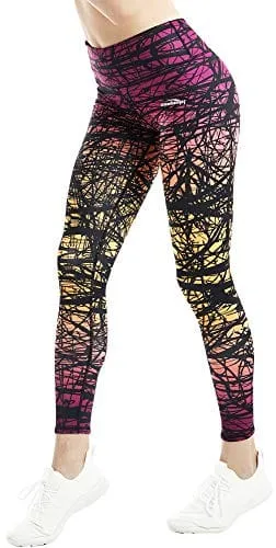 COOLOMG Women's Leggings Yoga Long Pants Compression Drawstring Running Tights Non See-Through Orange Forest Adults Small(Youth X-Large)