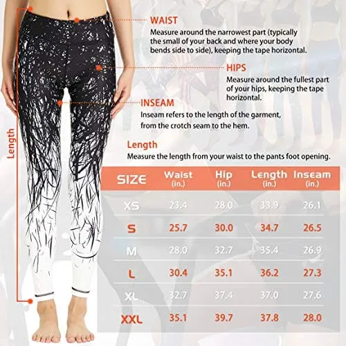 COOLOMG Women's Leggings Yoga Long Pants Compression Drawstring Running Tights Non See-Through Orange Forest Adults Small(Youth X-Large)