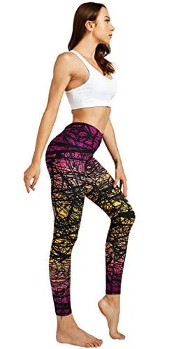 COOLOMG Women's Leggings Yoga Long Pants Compression Drawstring Running Tights Non See-Through Orange Forest Adults Small(Youth X-Large)