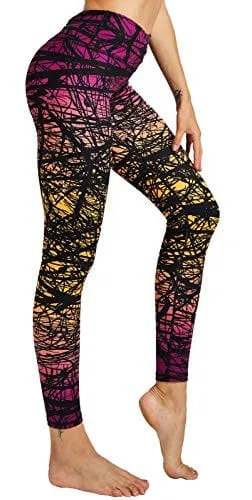 COOLOMG Women's Leggings Yoga Long Pants Compression Drawstring Running Tights Non See-Through Orange Forest Adults Small(Youth X-Large)