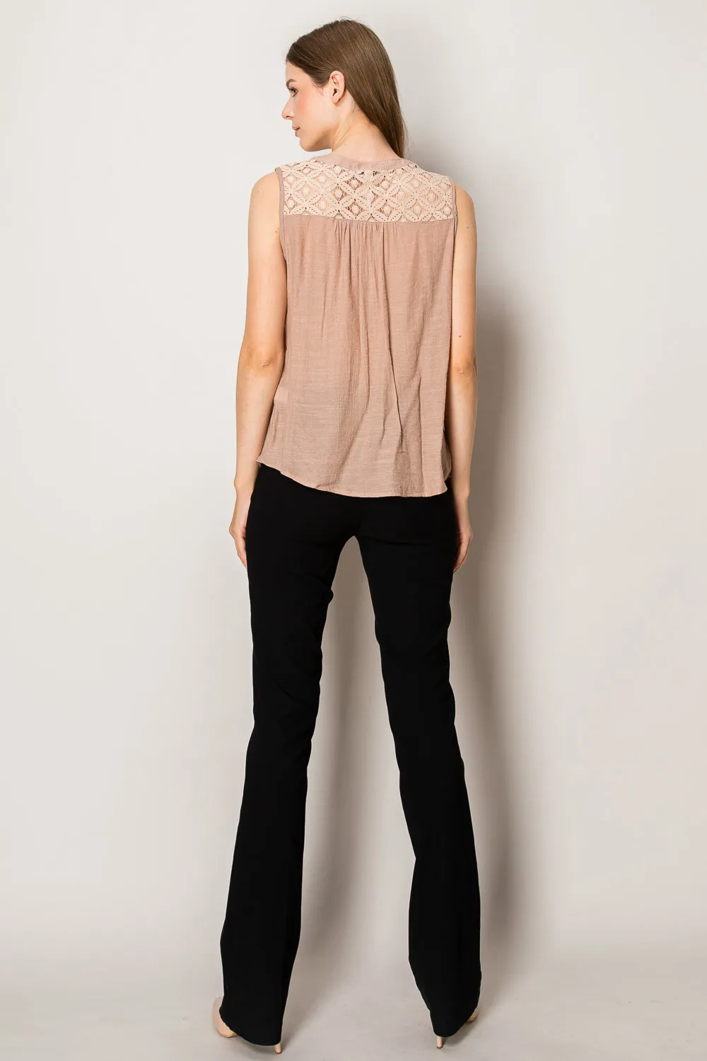 COTTON EYELET YOKE SLEEVELESS CASUAL WOVEN SHIRT