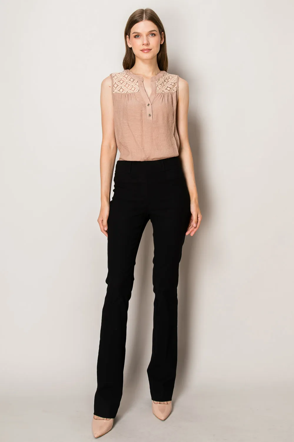 COTTON EYELET YOKE SLEEVELESS CASUAL WOVEN SHIRT