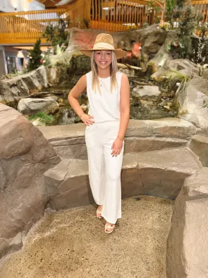 Cream Soft Knit Tank and Pant Set