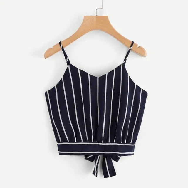 Crop Top V Neck Striped Summer Tops For Women 2020 Cotton Blended Blouse Tank Tops Camisole Cropped Feminino Women's Clothing