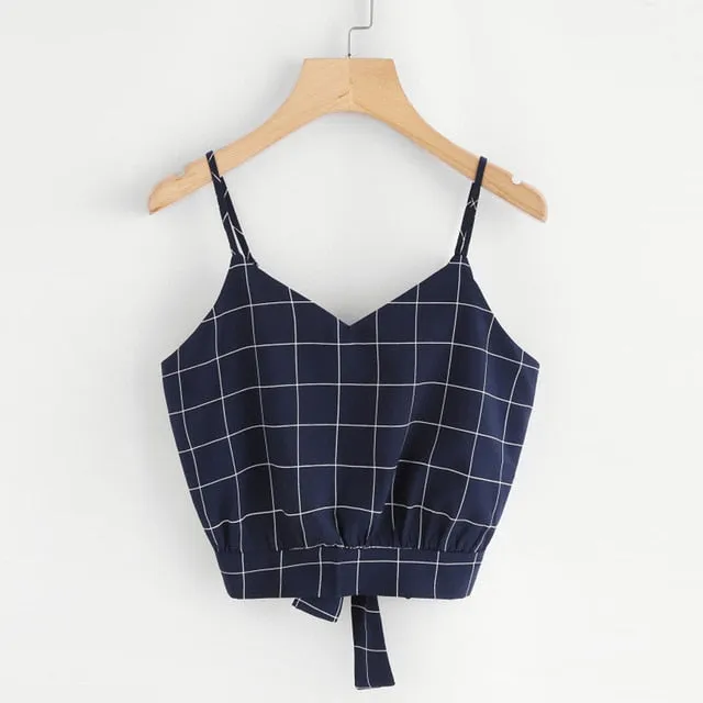 Crop Top V Neck Striped Summer Tops For Women 2020 Cotton Blended Blouse Tank Tops Camisole Cropped Feminino Women's Clothing