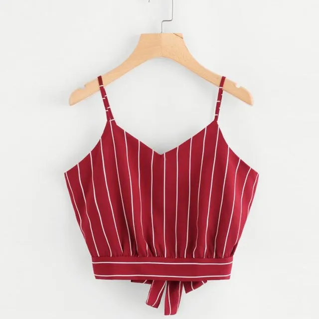 Crop Top V Neck Striped Summer Tops For Women 2020 Cotton Blended Blouse Tank Tops Camisole Cropped Feminino Women's Clothing