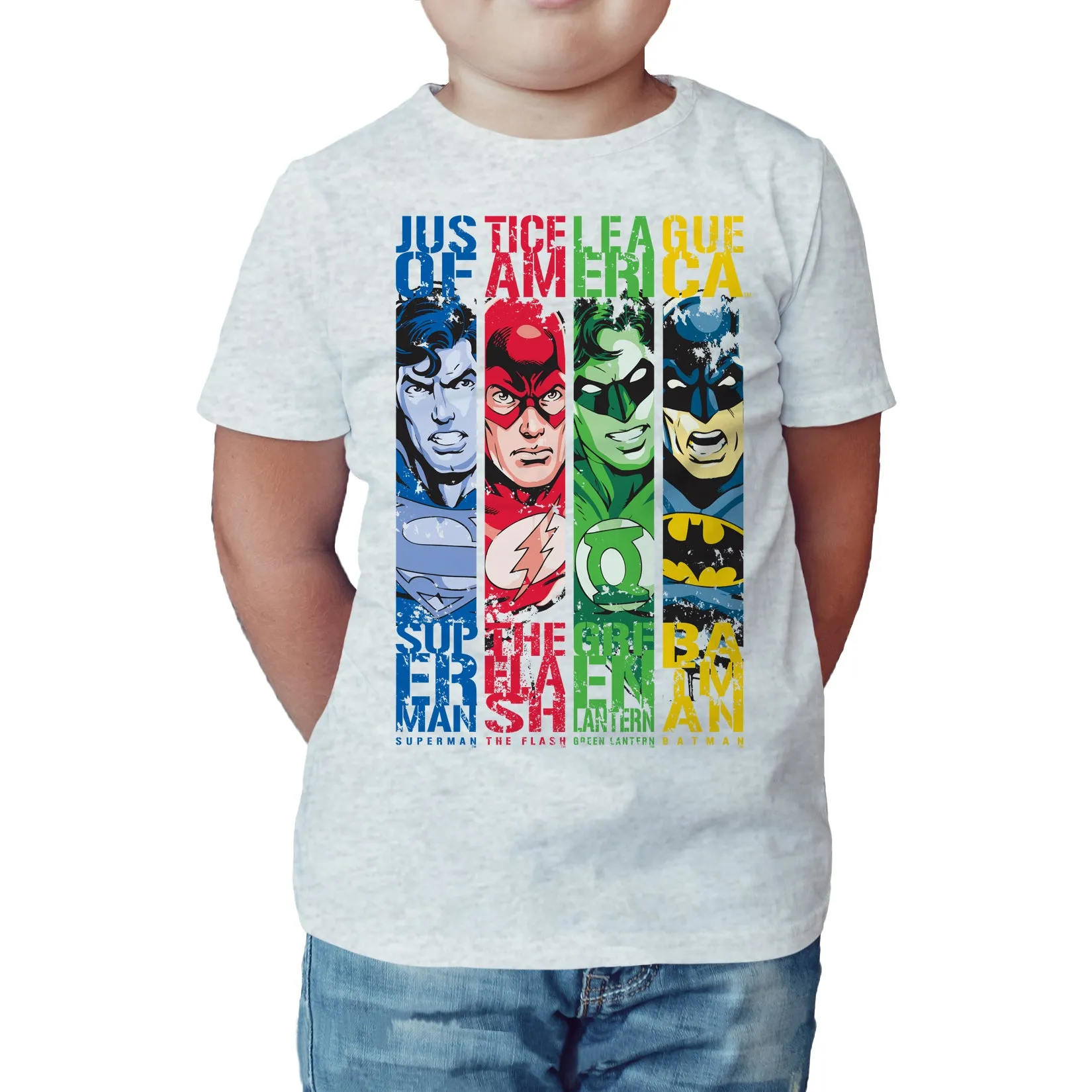DC Comics Justice League Stripped Official Kid's T-shirt (Sports Grey)