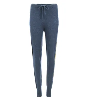Denim Cashmere Sweat Pants W/ Gold Laminated Bands