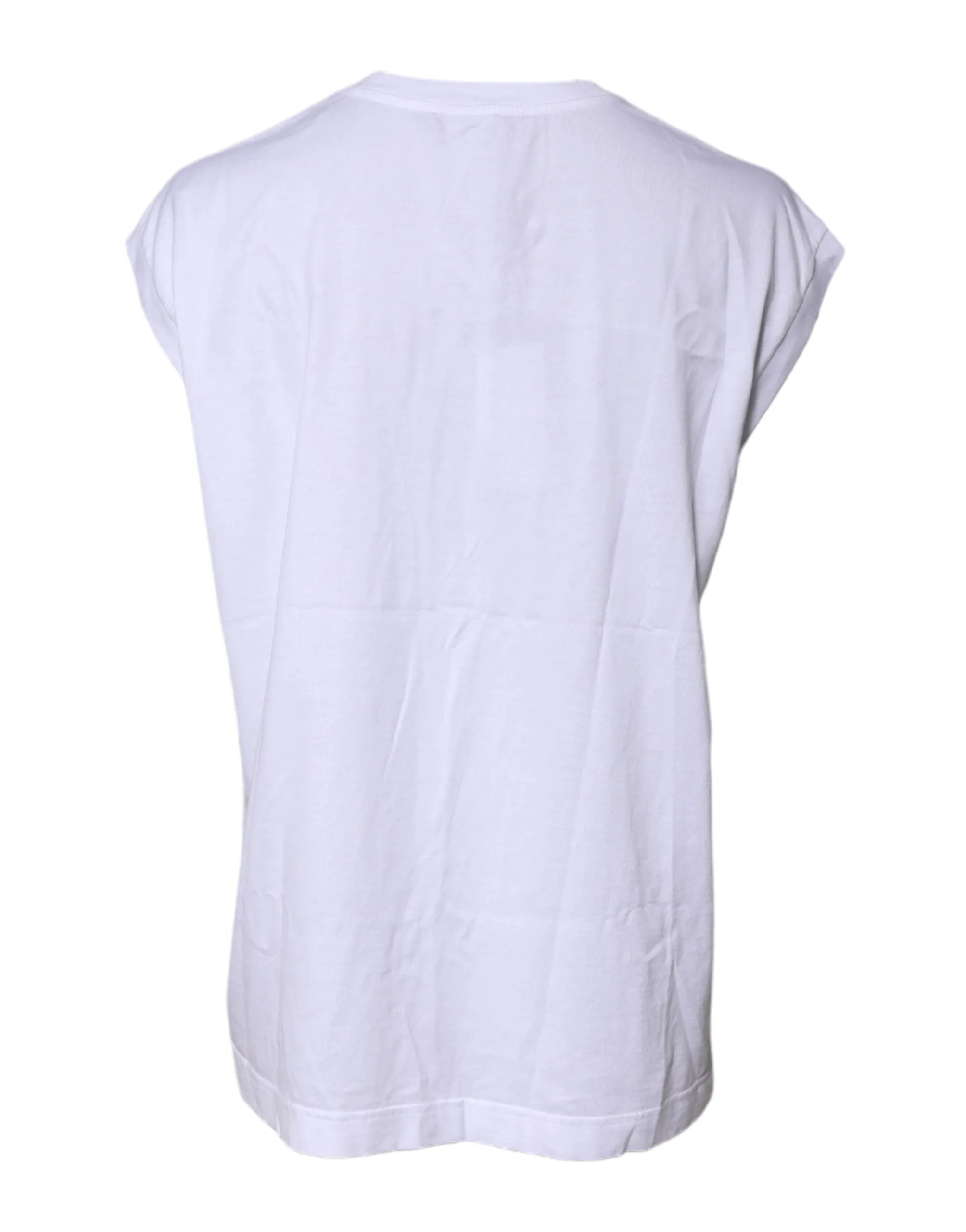 Dolce & Gabbana White Cotton Sleeveless Round Neck Tank Top