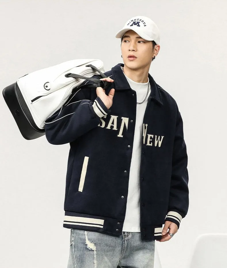 Double-sided Fleece Track Jacket Featuring Elastic Band Cuffs