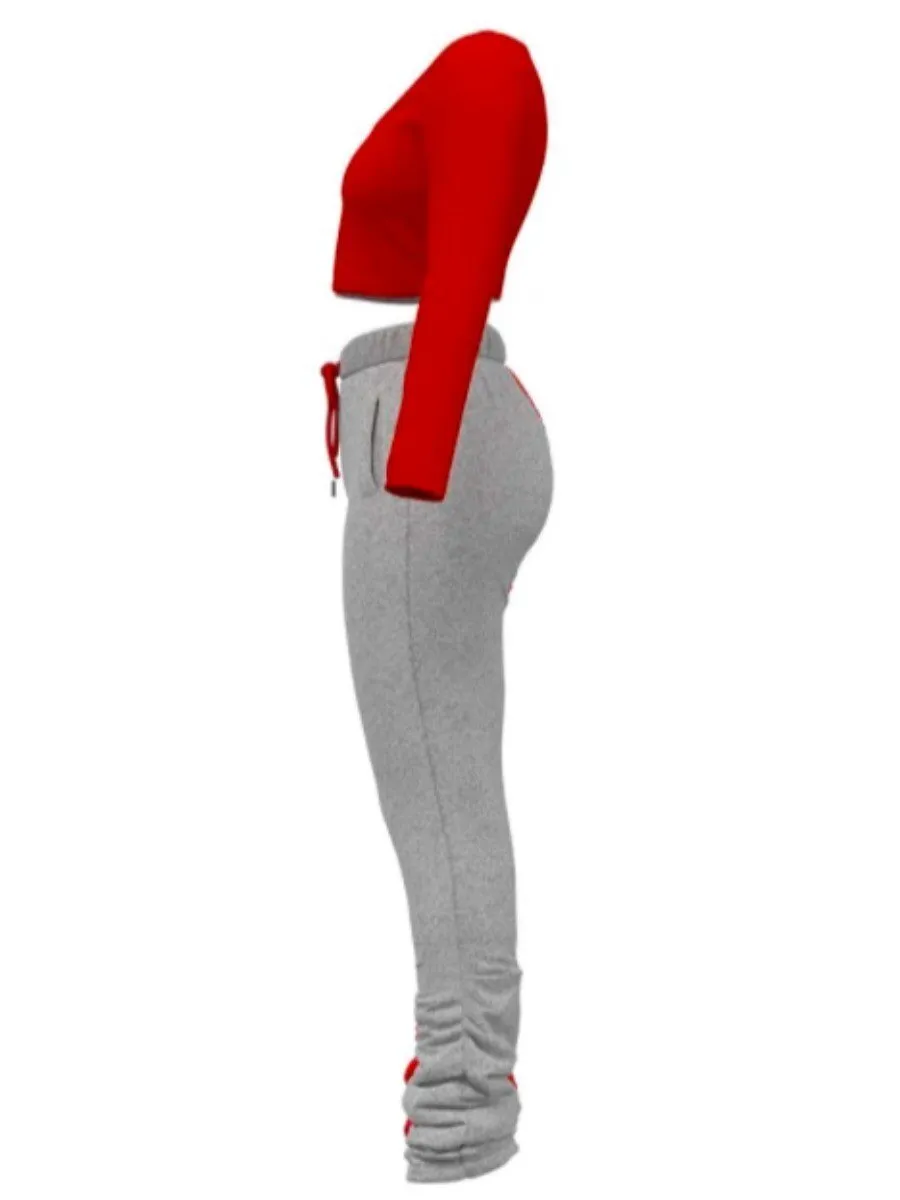 Drawstring with Pockets Stacked Pants Set