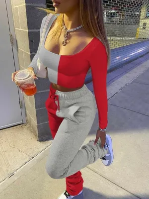 Drawstring with Pockets Stacked Pants Set