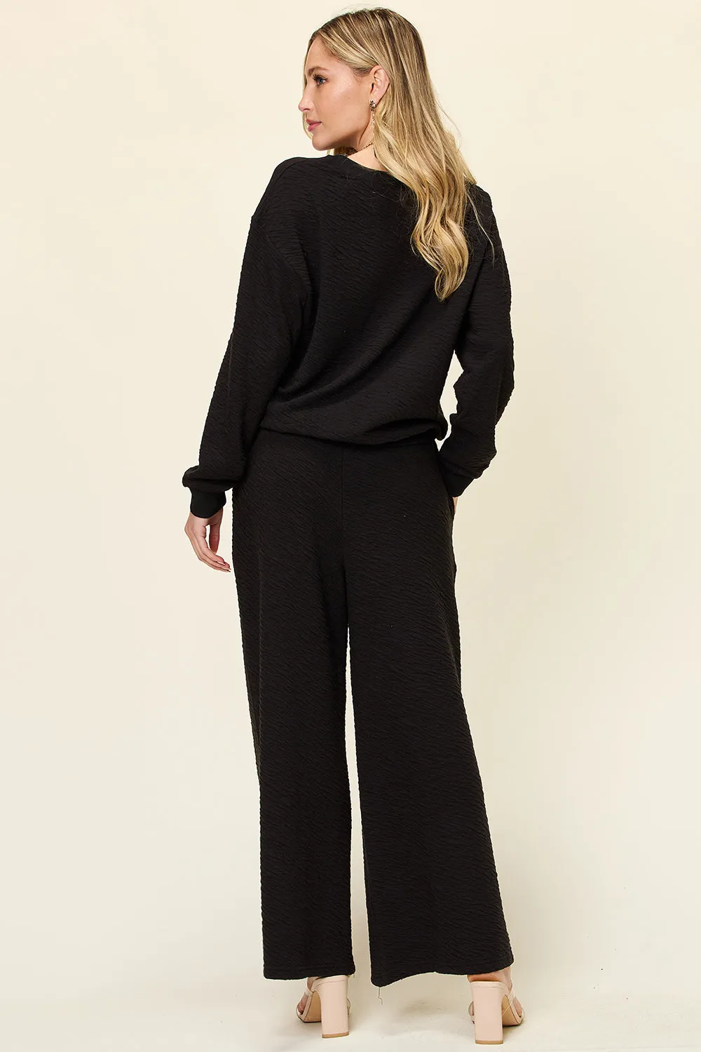 Edith Full Size Texture Long Sleeve Top and Pants Set