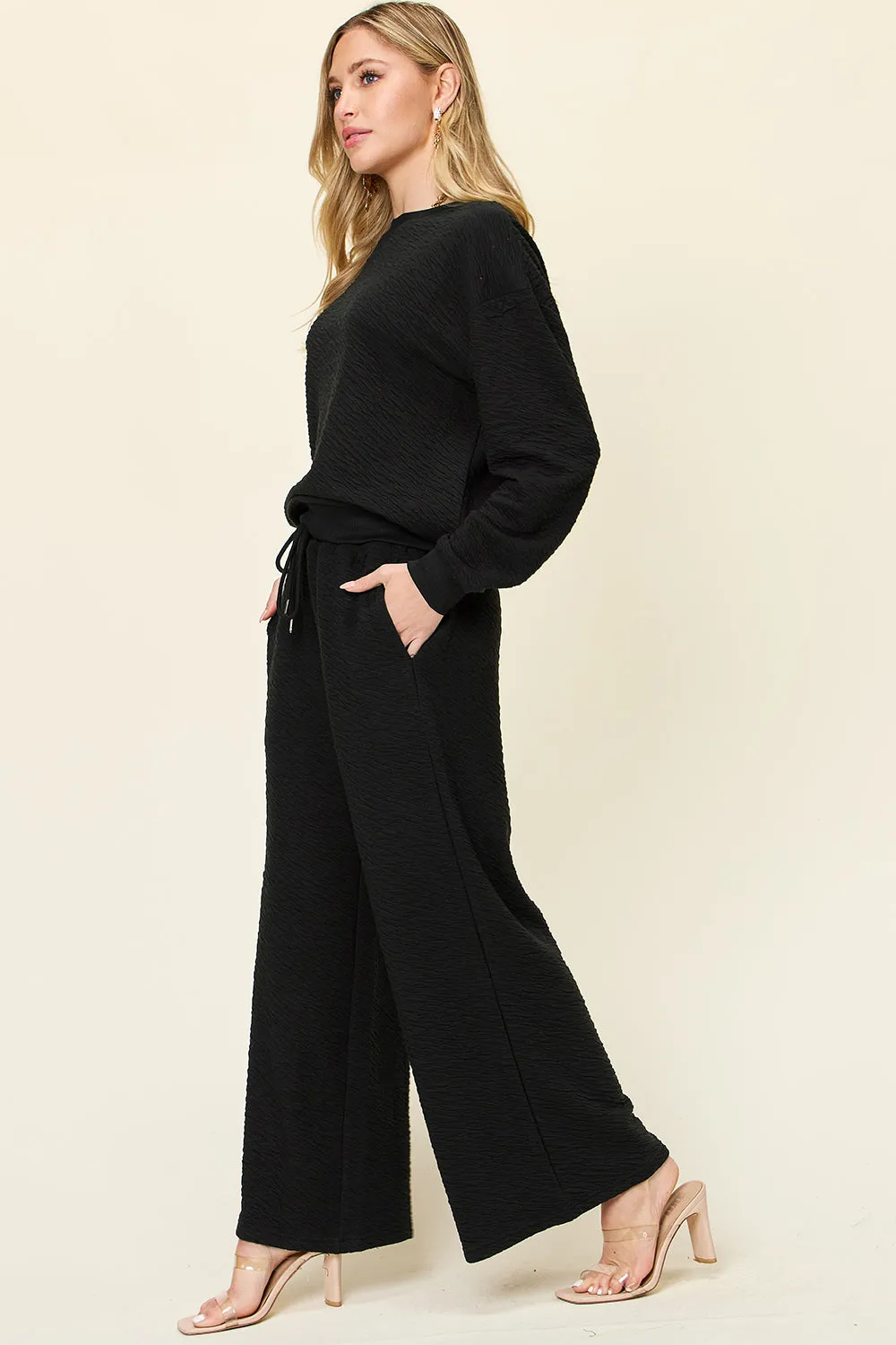 Edith Full Size Texture Long Sleeve Top and Pants Set