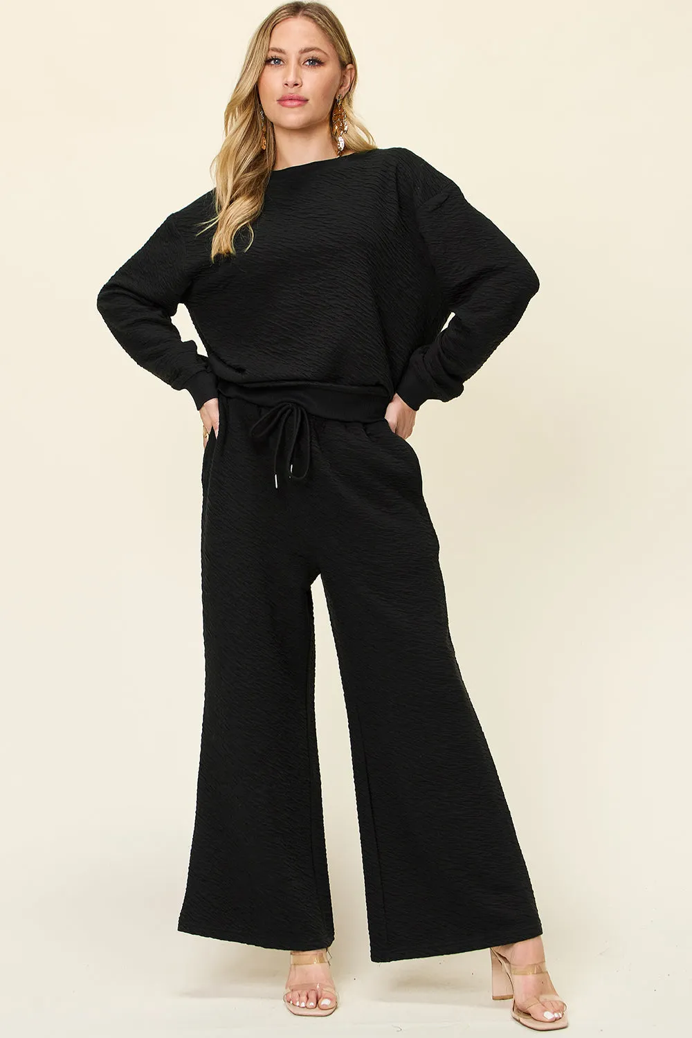 Edith Full Size Texture Long Sleeve Top and Pants Set