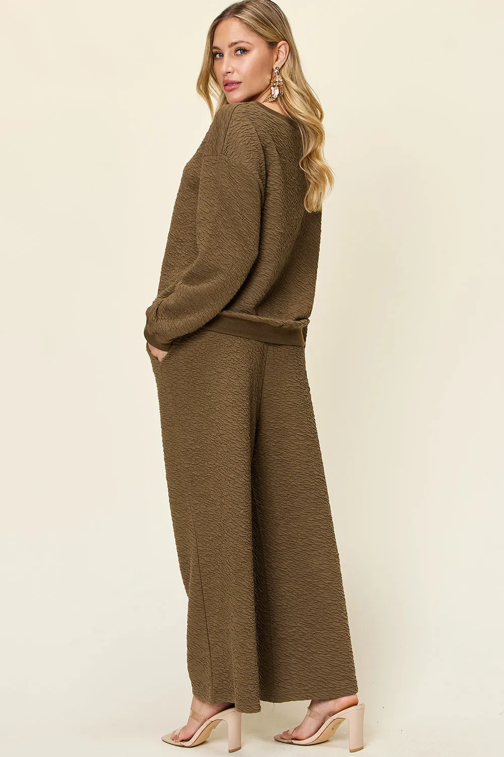 Edith Full Size Texture Long Sleeve Top and Pants Set