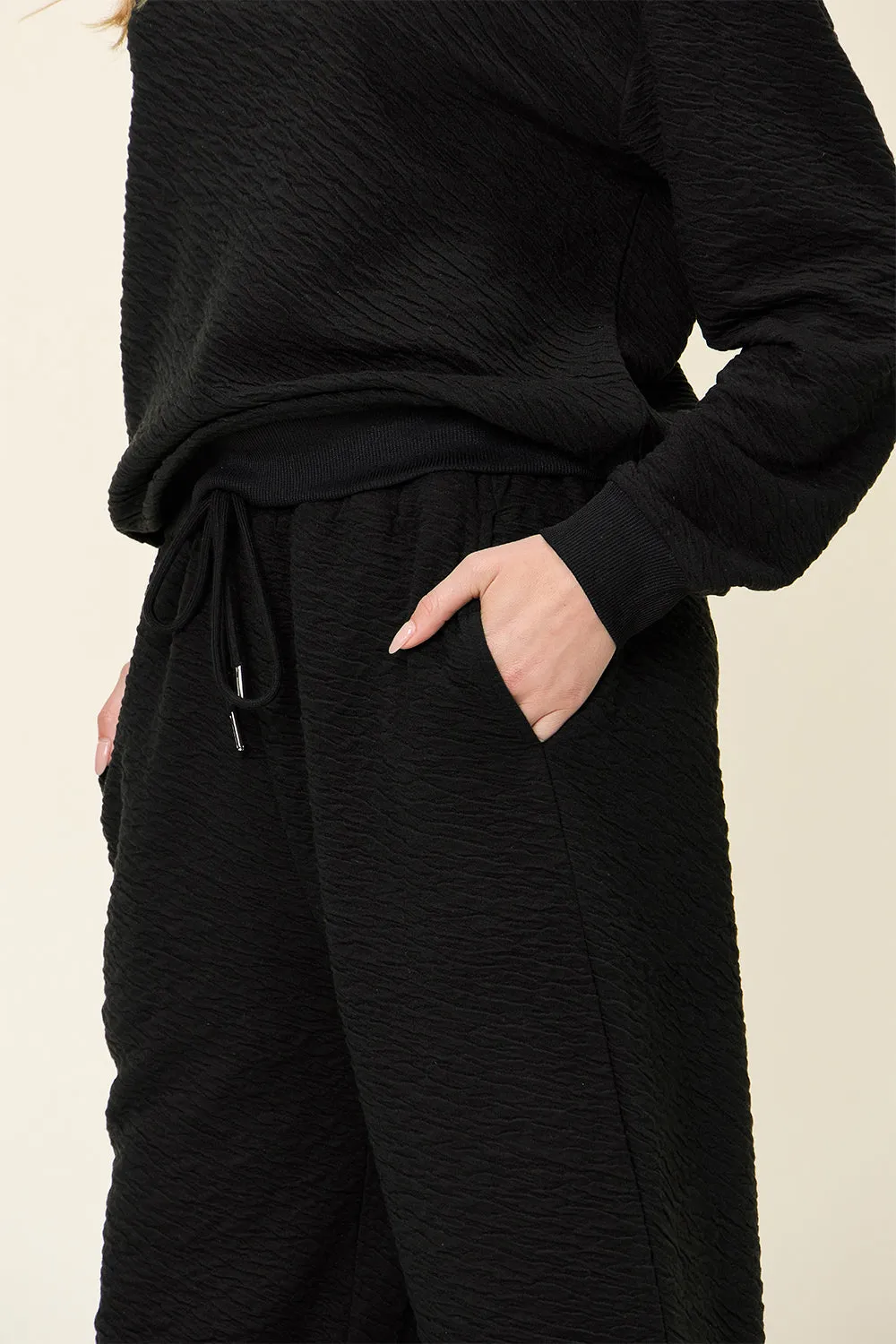Edith Full Size Texture Long Sleeve Top and Pants Set
